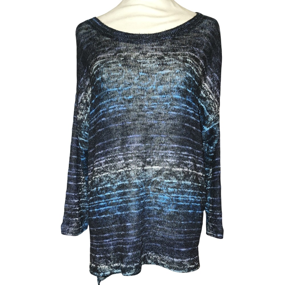 Nally & Millie USA Ombre Knit Sweater Tunic Long Sleeve Blue Black One Size